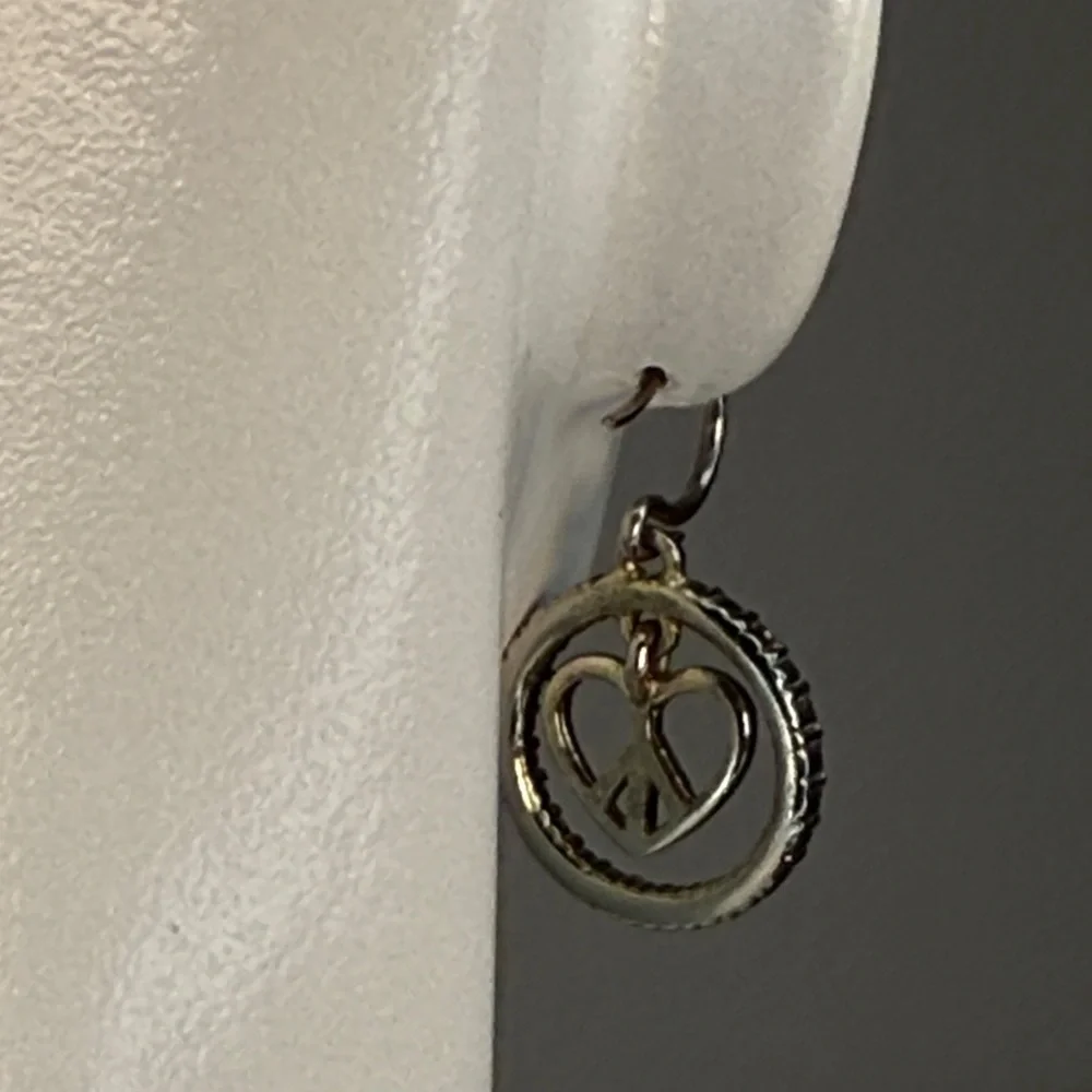 Silver Peace Sign Heart & Brilliants Earrings